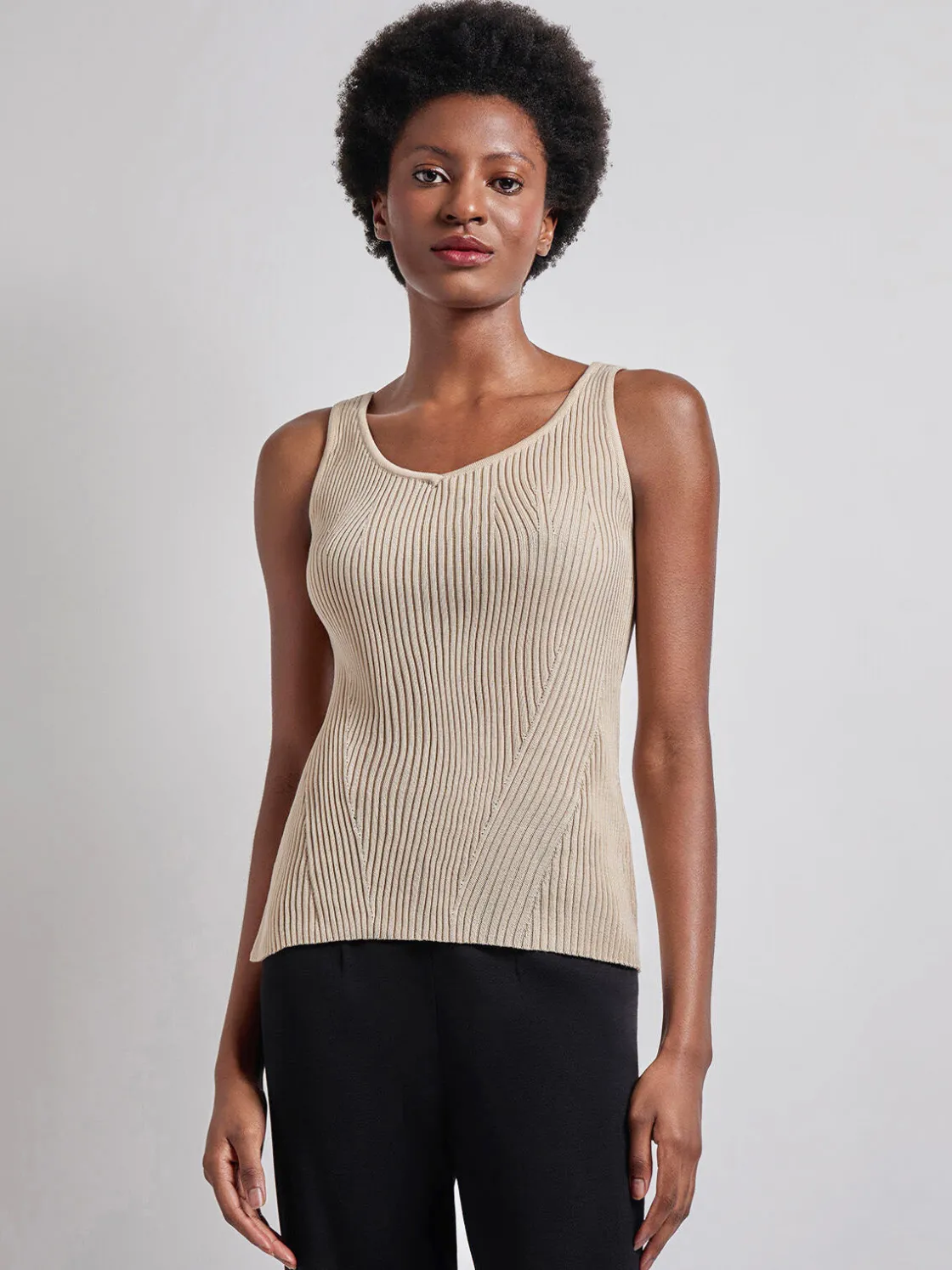 Misook Tops & Tees|Tanks|Shaped Ribbed Knit V-Neck Tank
