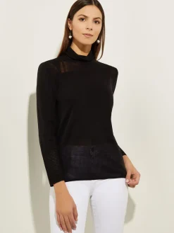 Misook Tops & Tees|Sheer Inset Turtleneck