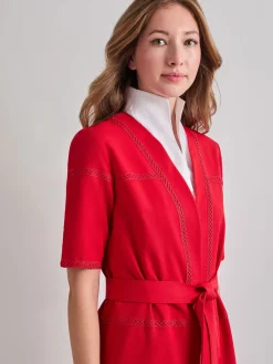 Misook Jackets & Coats|Short Sleeve Belted Stretch Crepe Duster