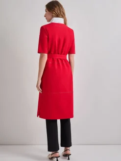 Misook Jackets & Coats|Short Sleeve Belted Stretch Crepe Duster