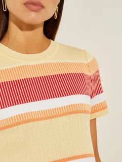Misook Tops & Tees|Short Sleeve Intarsia Striped Soft Knit Top
