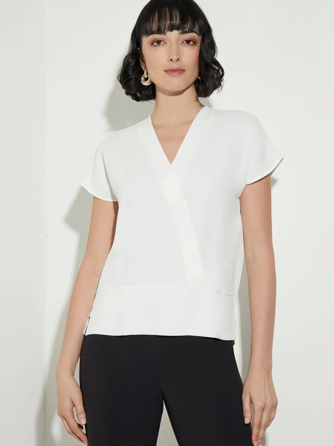 Misook Blouses & Shirts|Tops & Tees|Short Sleeve V-Neck Crepe de Chine Blouse