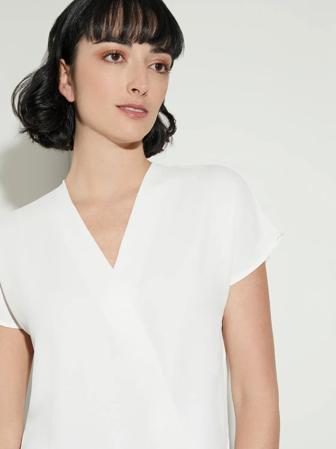 Misook Blouses & Shirts|Tops & Tees|Short Sleeve V-Neck Crepe de Chine Blouse
