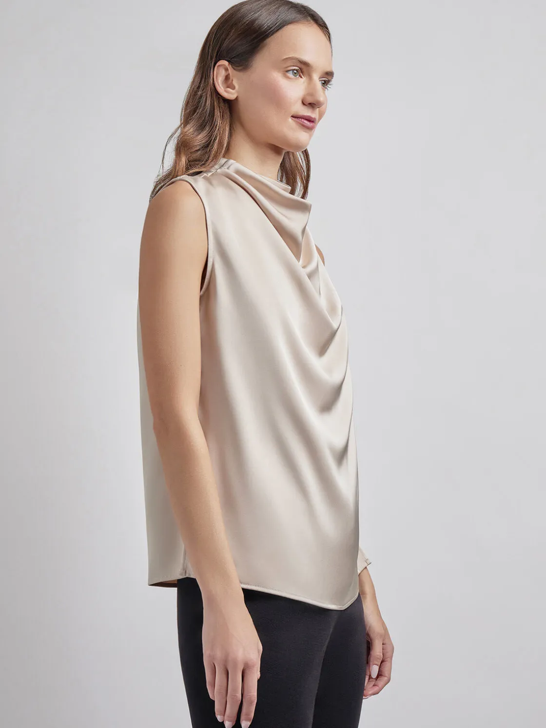 Misook Tops & Tees|Tanks|Sleeveless High Neck Draped Crepe de Chine Blouse