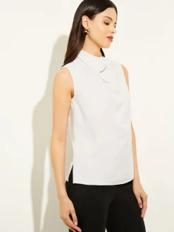 Misook Tops & Tees|Tanks|Sleeveless High Neck Draped Crepe de Chine Blouse