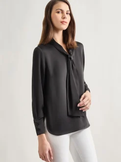 Misook Blouses & Shirts|Tops & Tees|Solid Tie Neck Crepe de Chine Blouse