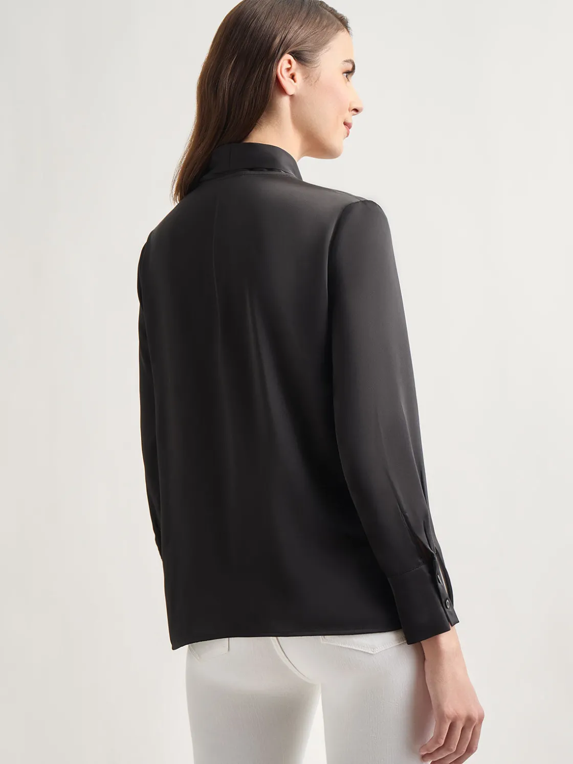 Misook Blouses & Shirts|Tops & Tees|Solid Tie Neck Crepe de Chine Blouse