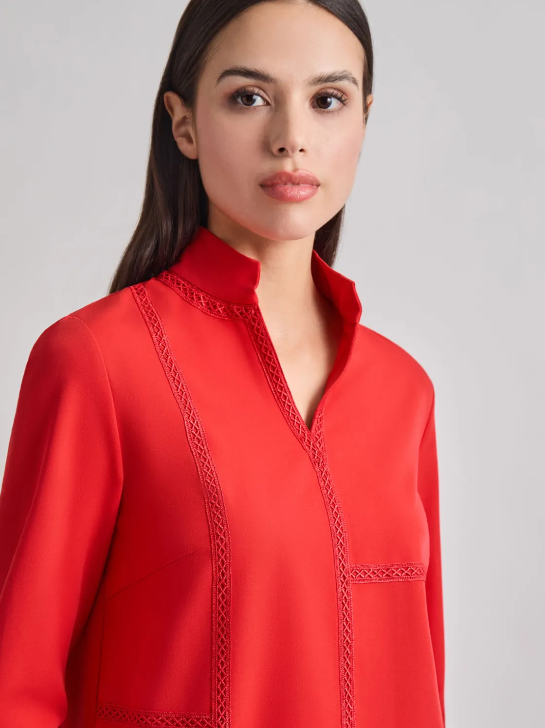 Misook Blouses & Shirts|Tops & Tees|Soutache Detail Tonal Stretch Crepe Tunic