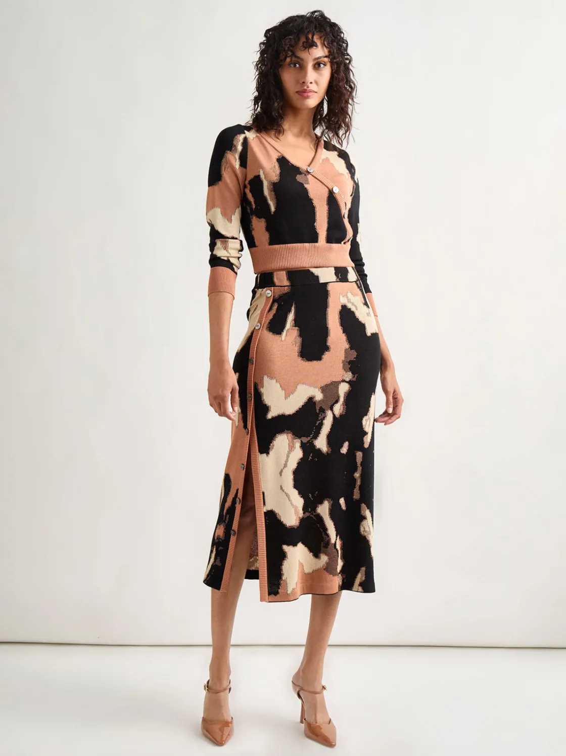 Misook Skirts|Straight Jacquard Soft Knit Midi Skirt