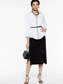 Misook Blouses & Shirts|Tops & Tees|Stripe Trim Stretch Cotton Button-Up Shirt