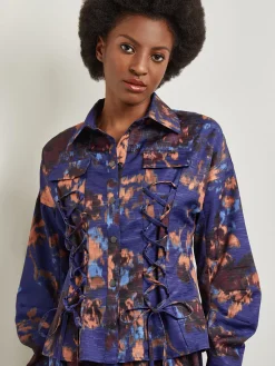 Misook Jackets & Coats|Structured Corset Laced Printed Woven Jacket