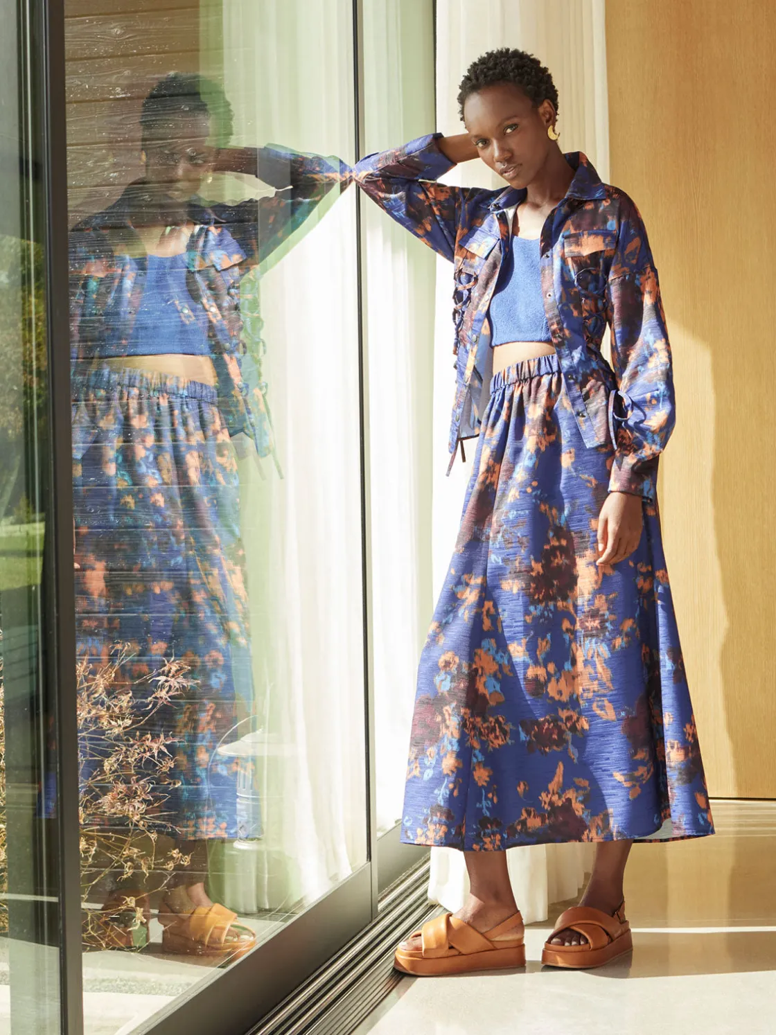 Misook Jackets & Coats|Structured Corset Laced Printed Woven Jacket