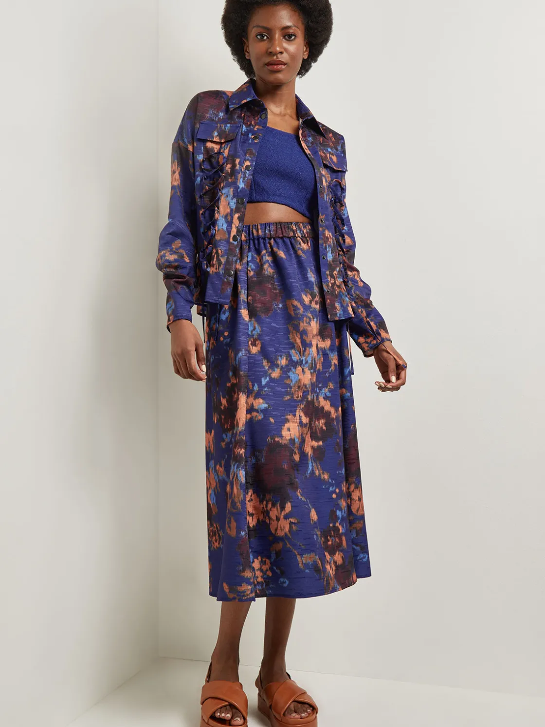 Misook Jackets & Coats|Structured Corset Laced Printed Woven Jacket