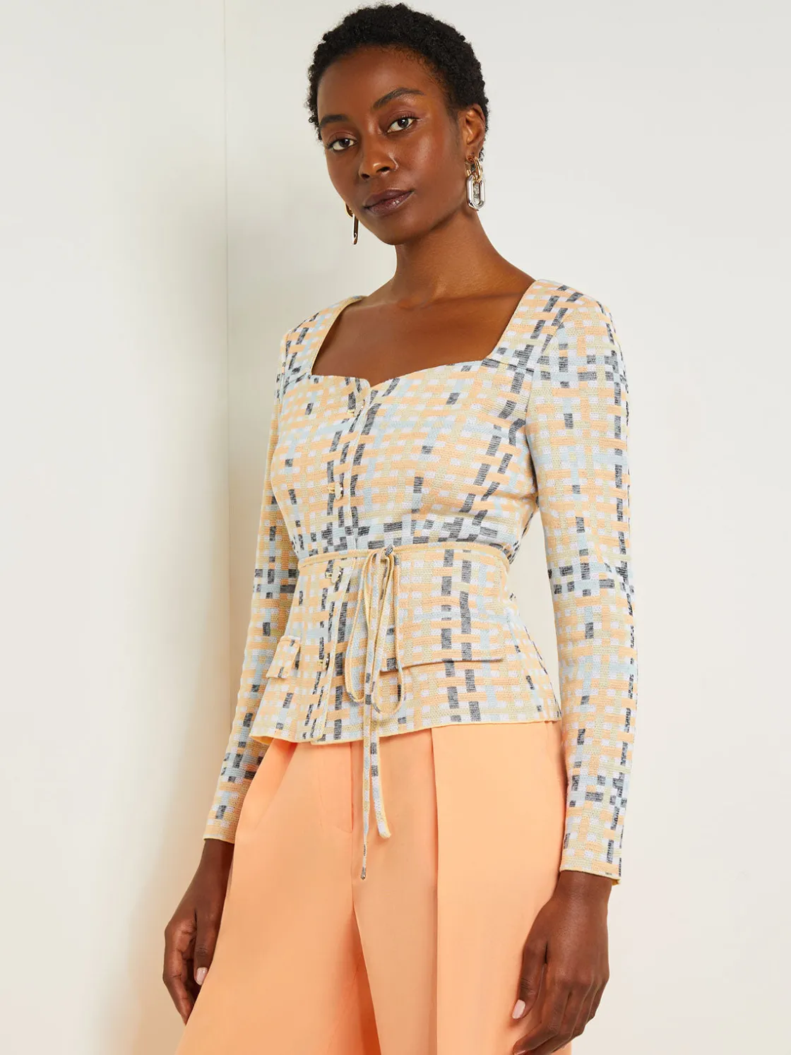 Misook Jackets & Coats|Sweetheart Neck Modern Fit Jacket - Plaid Jacquard Knit