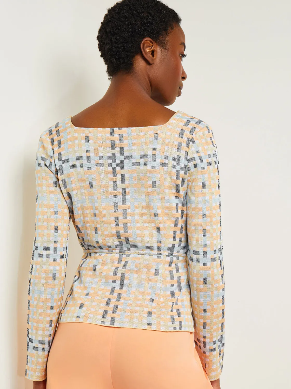 Misook Jackets & Coats|Sweetheart Neck Modern Fit Jacket - Plaid Jacquard Knit