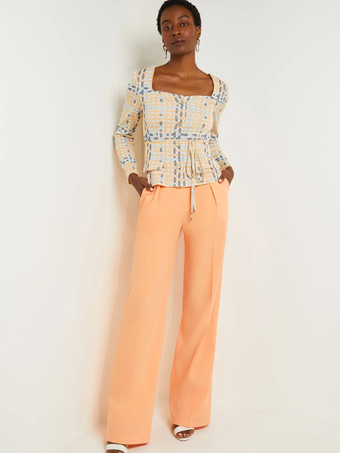 Misook Jackets & Coats|Sweetheart Neck Modern Fit Jacket - Plaid Jacquard Knit