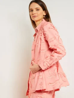 Misook Jackets & Coats|Tailored Fit Button Front Jacket - Belted Fringe Applique Cotton