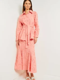 Misook Jackets & Coats|Tailored Fit Button Front Jacket - Belted Fringe Applique Cotton