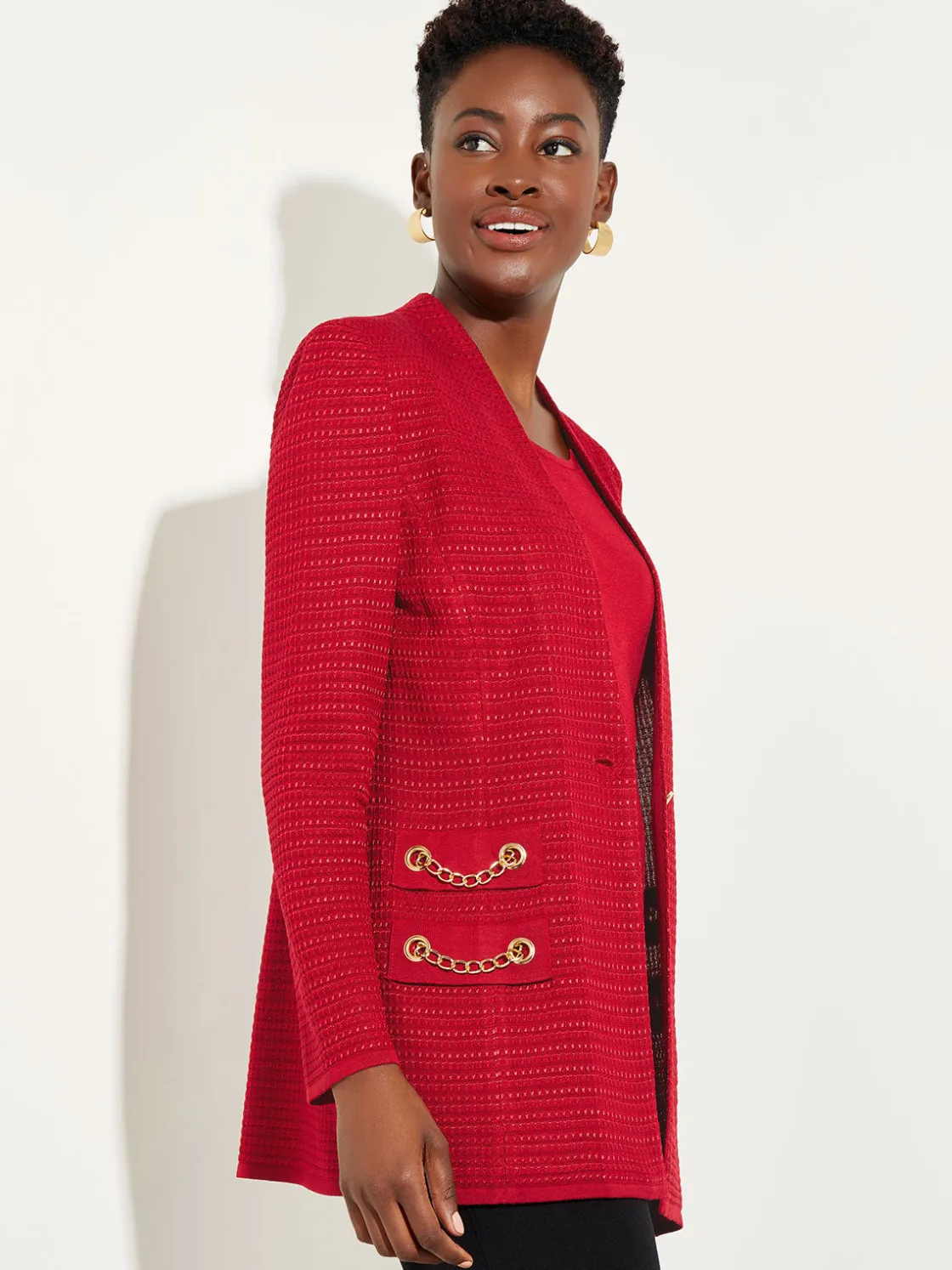 Misook Jackets & Coats|Tailored Fit Chain Detail Textured Knit Blazer