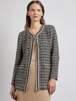 Misook Jackets & Coats|Tailored Fit Contrast Trim Tweed Knit Jacket