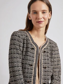 Misook Jackets & Coats|Tailored Fit Contrast Trim Tweed Knit Jacket