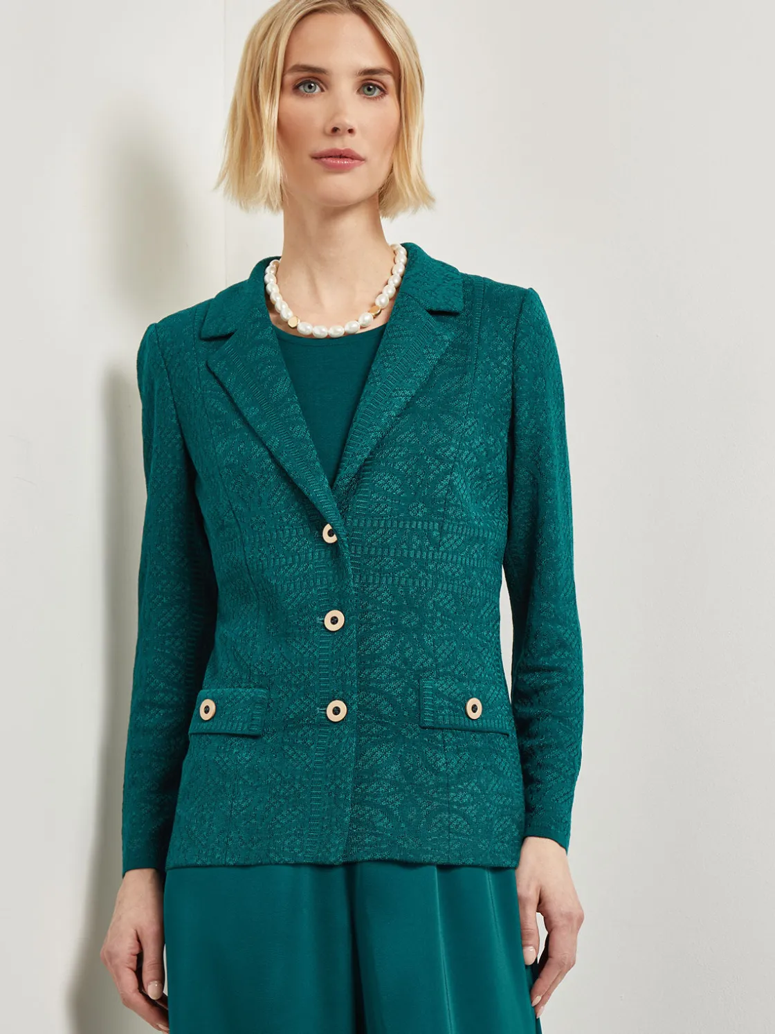Misook Jackets & Coats|Tailored Fit Jacket - Detailed Jacquard Knit