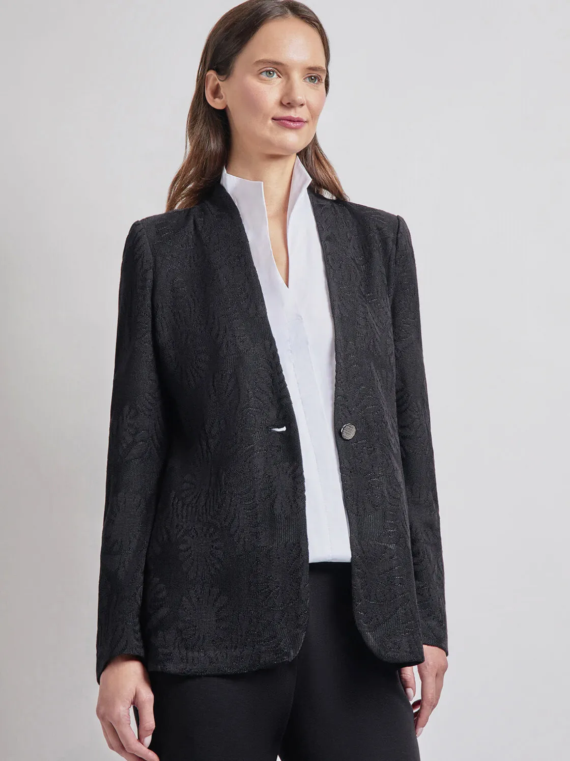 Misook Jackets & Coats|Tailored Fit One-Button Jacquard Knit Jacket