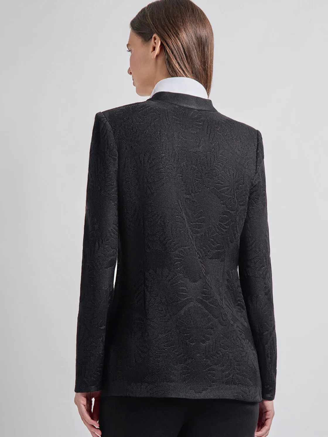 Misook Jackets & Coats|Tailored Fit One-Button Jacquard Knit Jacket