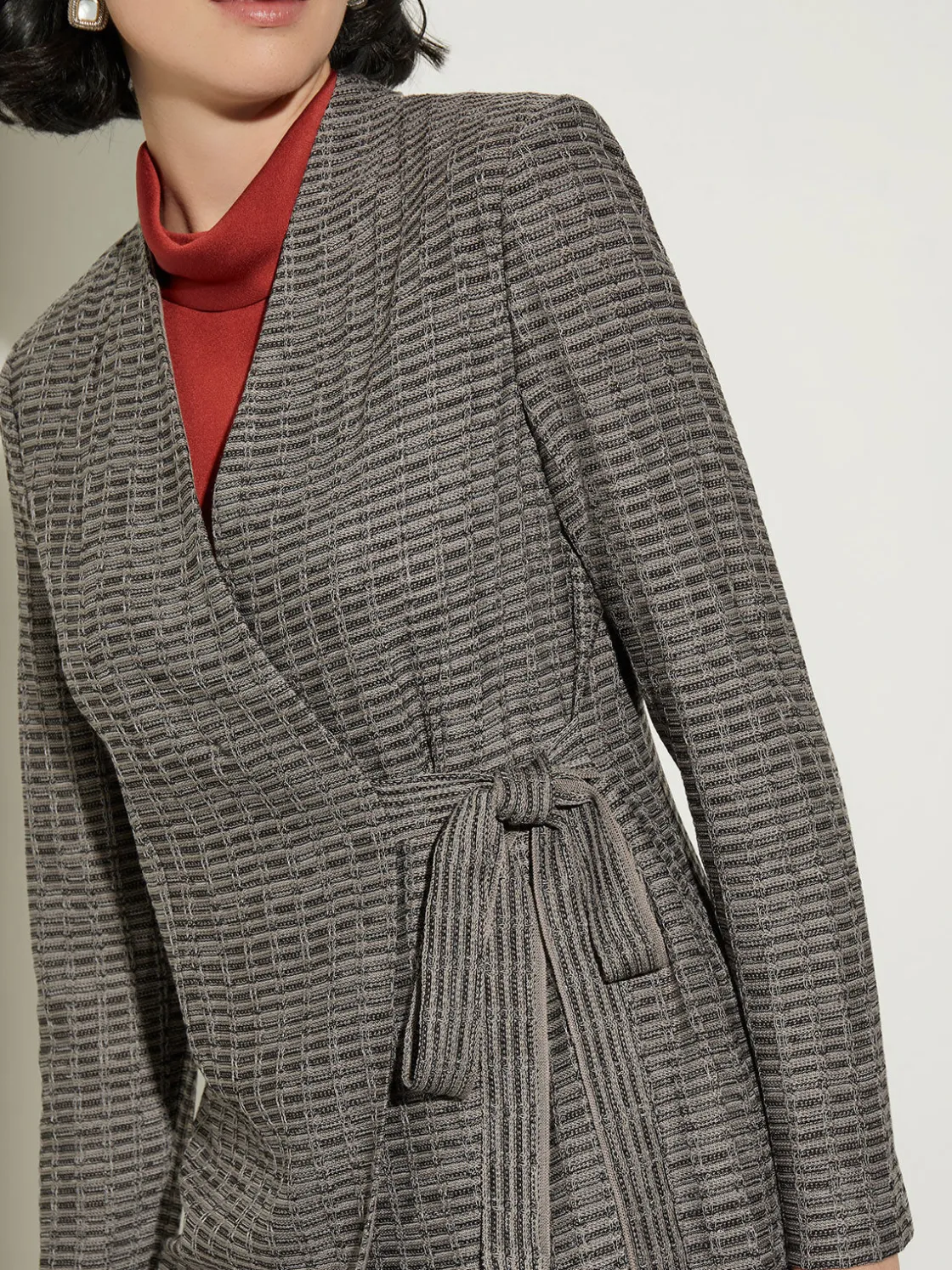 Misook Jackets & Coats|Tailored Fit Tweed Side Tie Knit Blazer