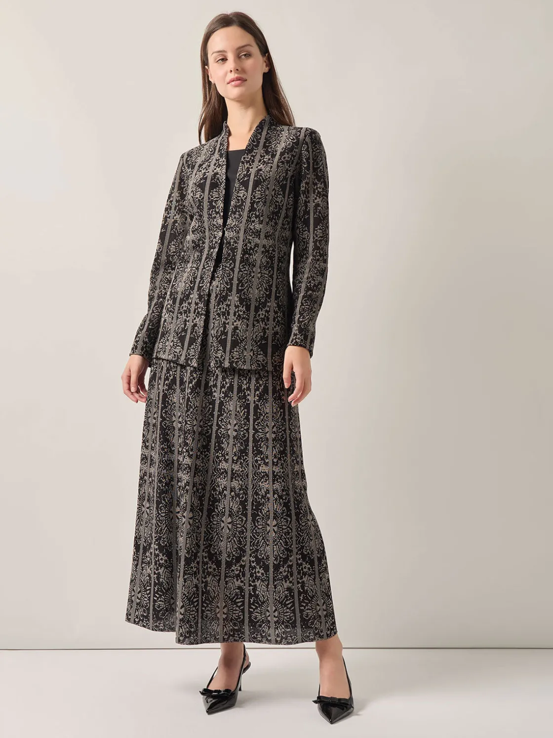 Misook Jackets & Coats|Tailored Fit Two-Tone Jacquard Knit Jacket