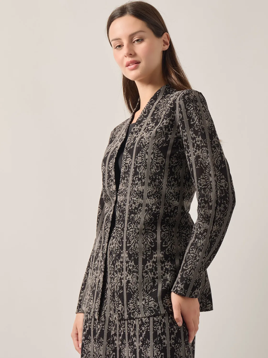Misook Jackets & Coats|Tailored Fit Two-Tone Jacquard Knit Jacket