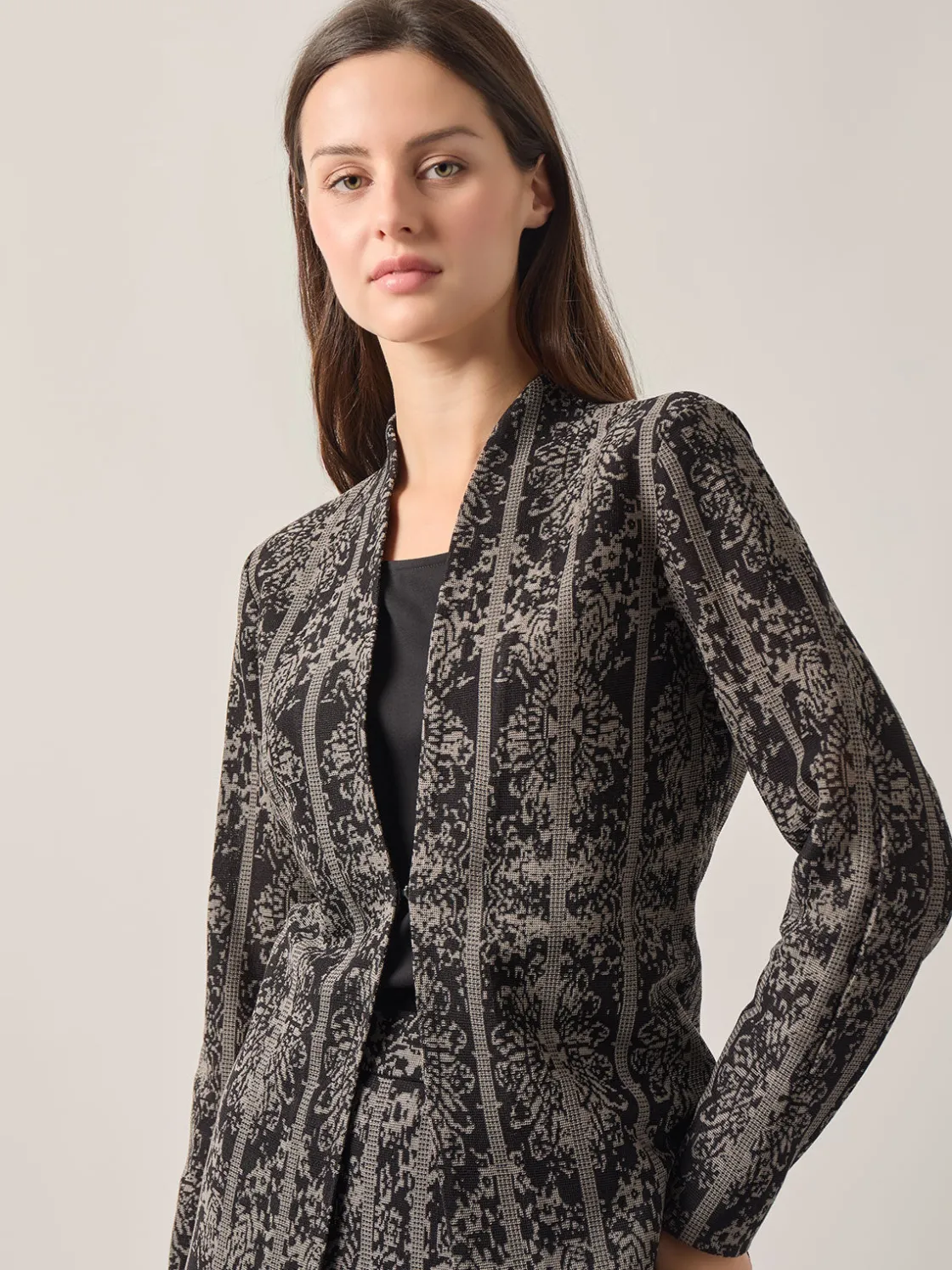 Misook Jackets & Coats|Tailored Fit Two-Tone Jacquard Knit Jacket