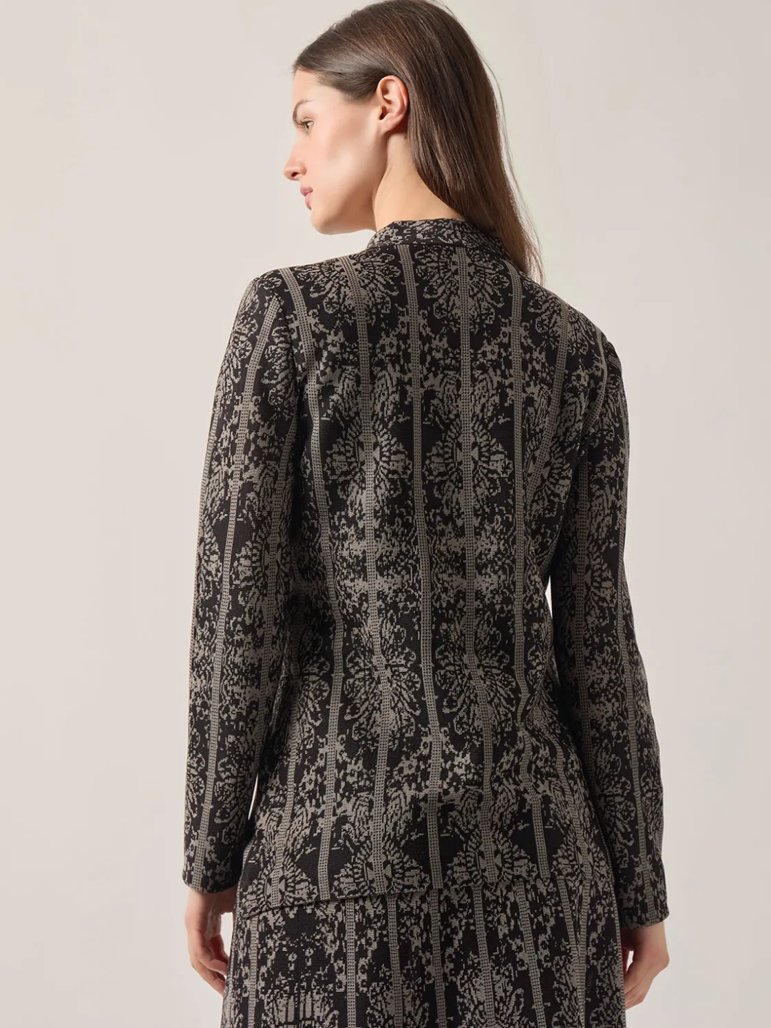 Misook Jackets & Coats|Tailored Fit Two-Tone Jacquard Knit Jacket