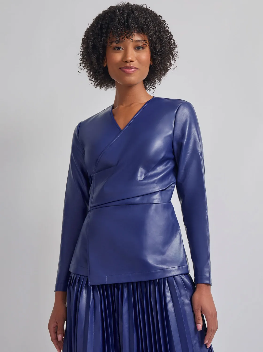 Misook Jackets & Coats|Tailored Fit Vegan Leather Tie Back Jacket