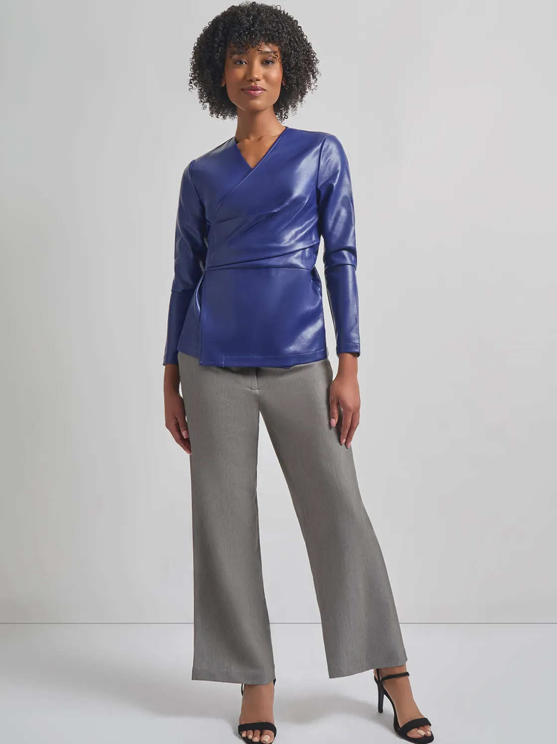 Misook Jackets & Coats|Tailored Fit Vegan Leather Tie Back Jacket