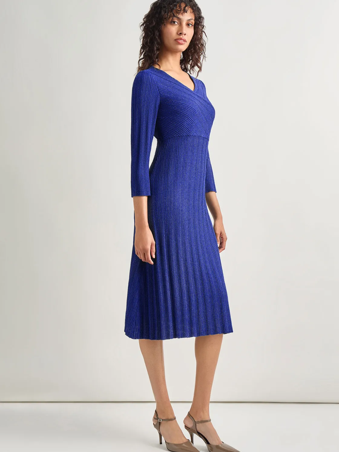 Misook Dresses|Textural Stripe Knit Midi Dress