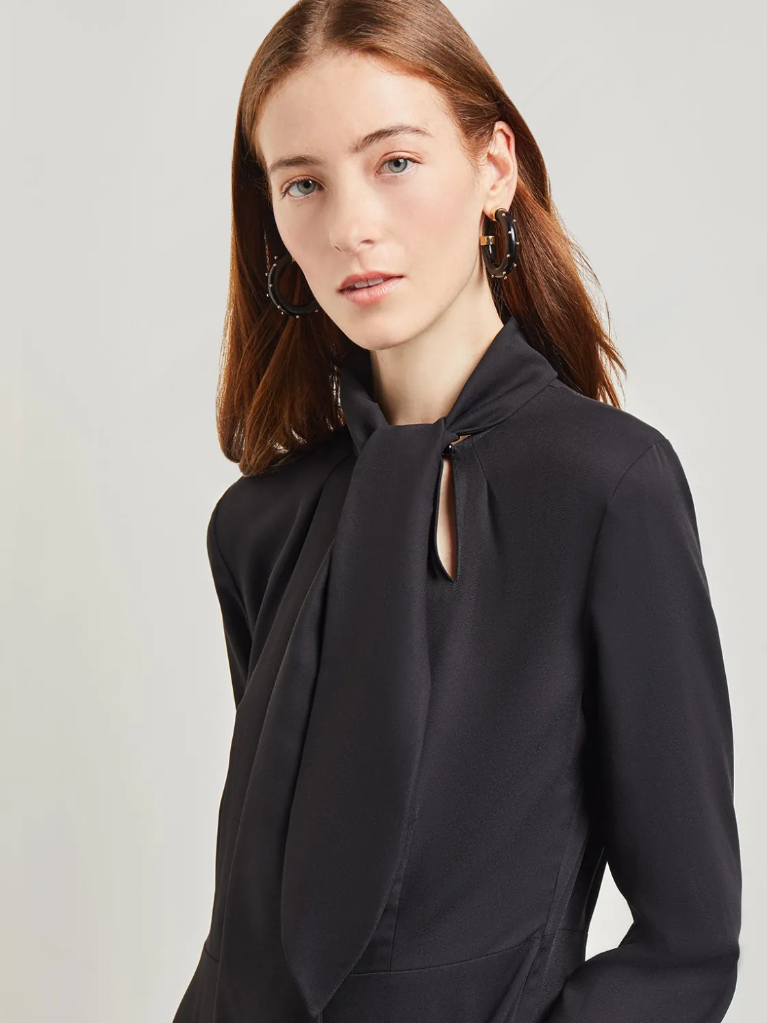 Misook Dresses|Tie Neck Pleated A-Line Maxi Dress