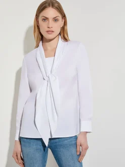 Misook Blouses & Shirts|Tops & Tees|Tie-Neck Cotton Poplin Blouse