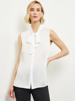 Misook Blouses & Shirts|Tops & Tees|Tie-Neck Crepe de Chine Blouse