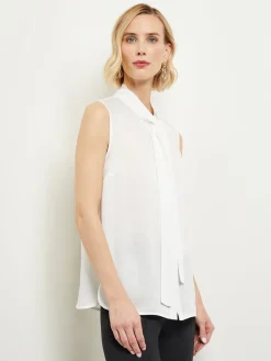 Misook Blouses & Shirts|Tops & Tees|Tie-Neck Crepe de Chine Blouse