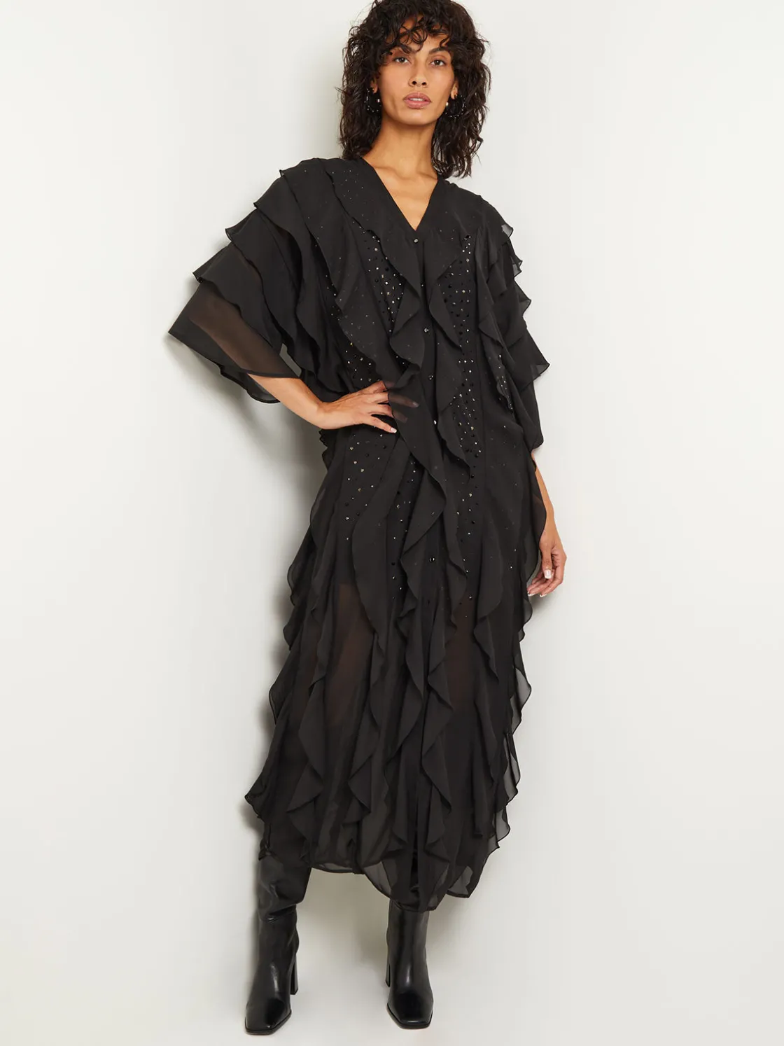 Misook Dresses|Tiered Ruffle Woven Chiffon Maxi Dress