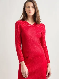 Misook Tops & Tees|Tonal Patterned V-Neck Burnout Knit Top