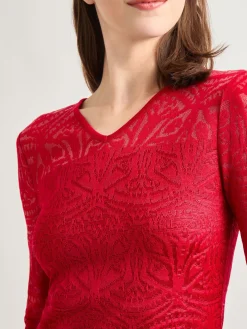 Misook Tops & Tees|Tonal Patterned V-Neck Burnout Knit Top