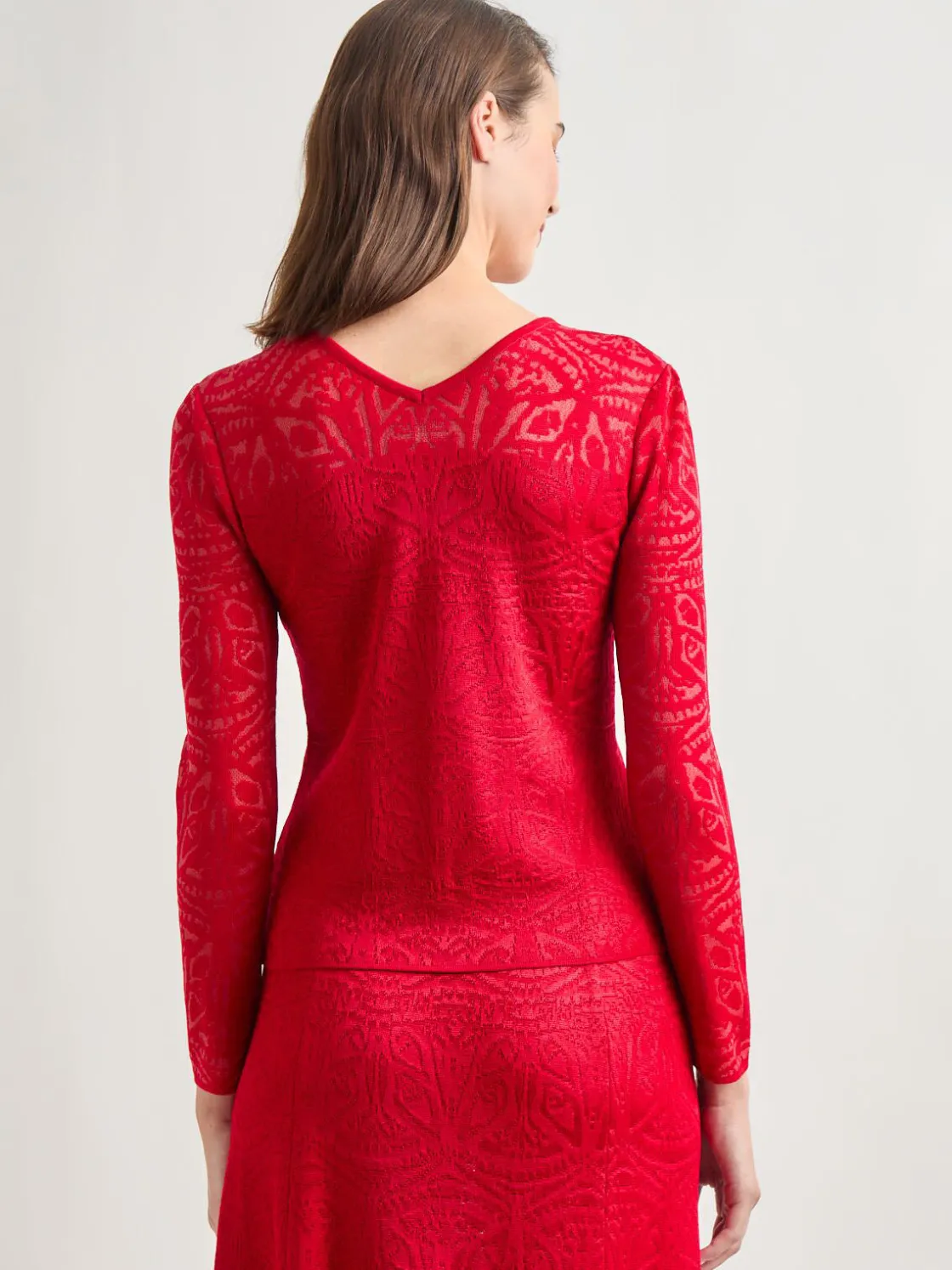 Misook Tops & Tees|Tonal Patterned V-Neck Burnout Knit Top