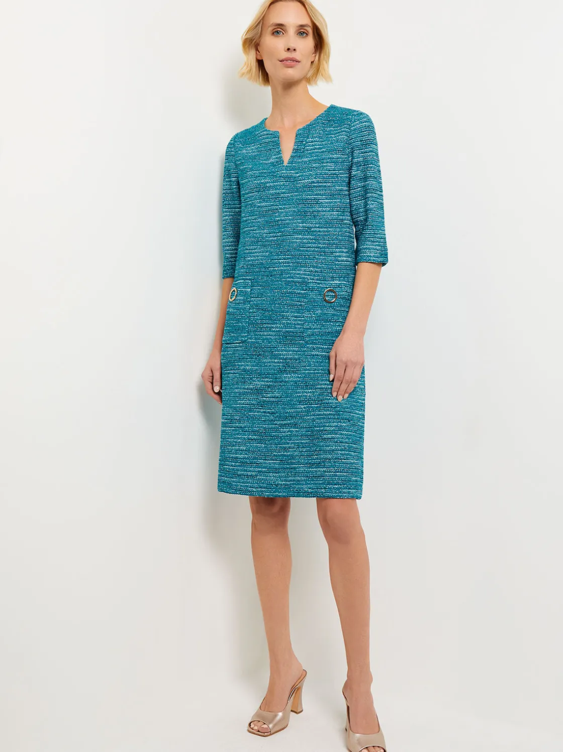 Misook Dresses|Tweed Knit Shift Dress with Pockets
