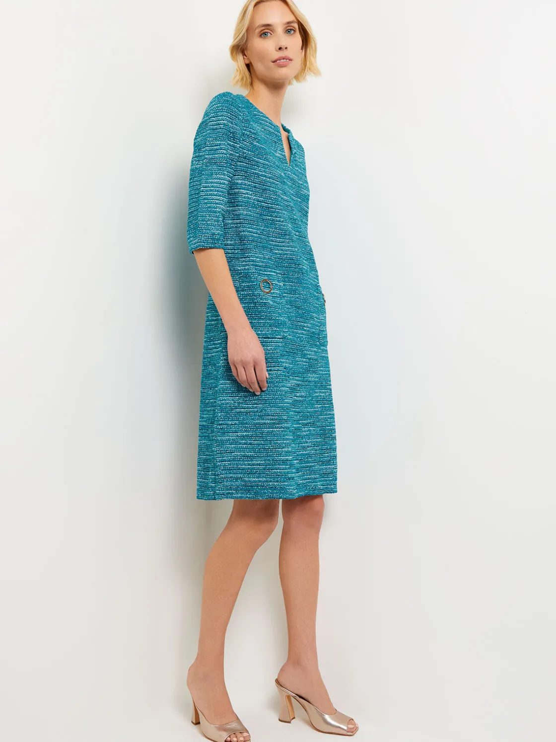 Misook Dresses|Tweed Knit Shift Dress with Pockets