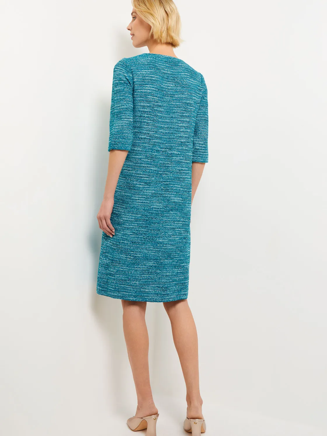 Misook Dresses|Tweed Knit Shift Dress with Pockets