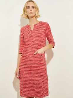 Misook Dresses|Tweed Knit Shift Dress with Pockets, Sunset Red