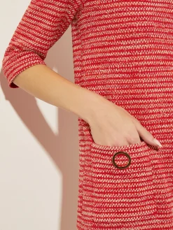 Misook Dresses|Tweed Knit Shift Dress with Pockets, Sunset Red