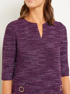 Misook Dresses|Tweed Knit Shift Dress with Pockets